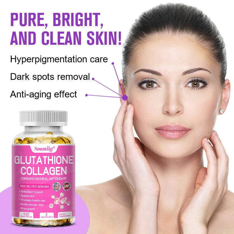 Advanced Collagen & Glutathione Supplement for Healthy Skin, Hair & Joints – 120 Capsules for Seniors