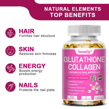Advanced Collagen & Glutathione Supplement for Healthy Skin, Hair & Joints – 120 Capsules for Seniors
