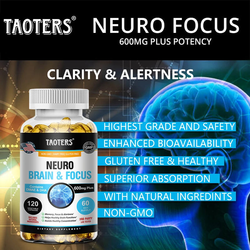 Multivitamin & Nootropic Brain Support – Memory, Focus & Alertness – 120 Capsules